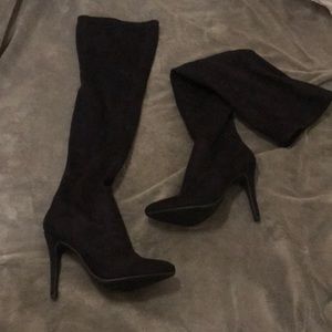 Black thigh high suede boots